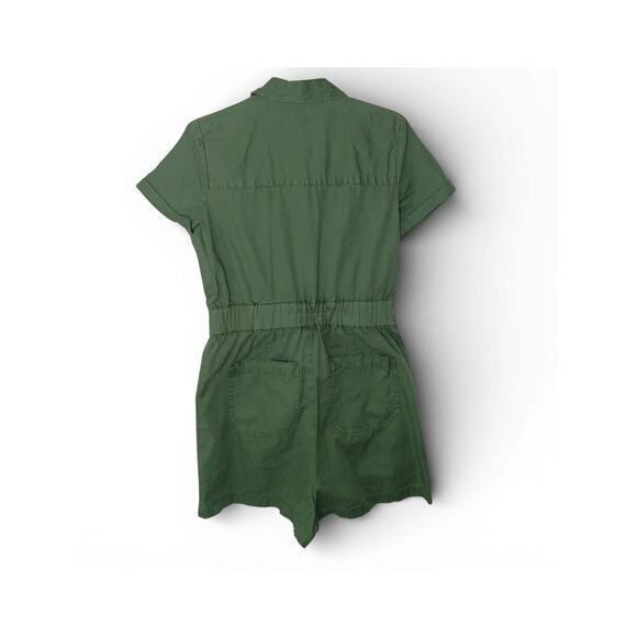 J.Crew Green Zip Front Utility Romper Shorts Size 6 Cotton Elastic Waist - Picture 3 of 16
